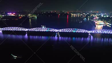 Aerial view of Hue City at night, Vietnam.