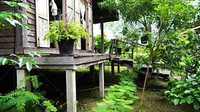 Wooden porch , Halfturn with landing , Thai style Patio.