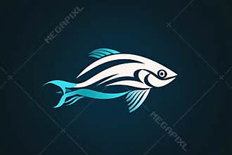 Abstract fish design in blue and white.