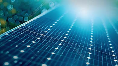 A closeup of a solar panel in action as the cells sparkle and crackle with energy under the intense heat of the sun