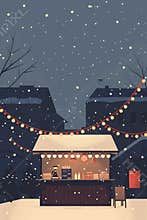 Vertical poster background design in flat minimalistic style, simple illustration of a Christmas