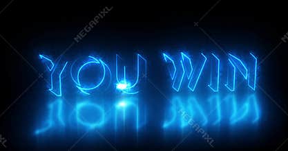 You Win text animation in 4K. Neon-colored You Win text with glowing neon