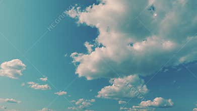 Soft White Cumulus Clouds Move In Blue Sky. Beautiful Nature. Natural Background.