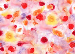 Abstract watercolor seamless pattern with red spotted and particles.