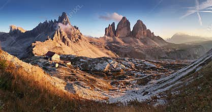 Dolomites mountain in Italy at sunset - Tre Cime di Lavaredo