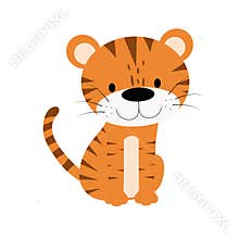 Funny friendly tiger cub for children, humorous mascot. Funny animal character