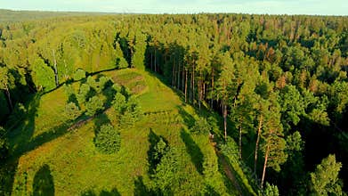 Scenic aerial view of Stirniai mound. Neris Regional Park, Vilnius, Lithuania.
