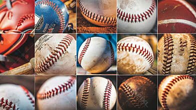 A collage of baseball games . A billboard with baseball players. Sports betting