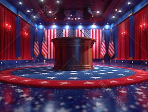 Political Campaigns conception. Political campaign before elections with a political candidate addressing an audience
