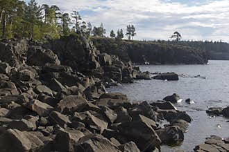The rugged rocks and cliffs of Valaam Island\'s coastline