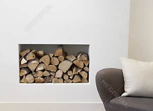 Comfortable sofa with fire place