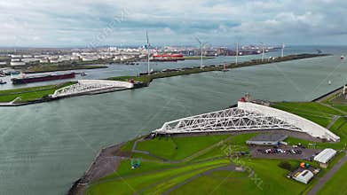 The Maeslantkering, or Maeslant barrier, is a storm barrier in the Rhine Delta in the Netherlands for flood protection