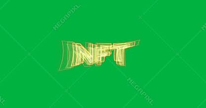 Animation of nft text hologram spinning over transparent background