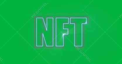 Animation of glowing neon blue and pink nft text on transparent background