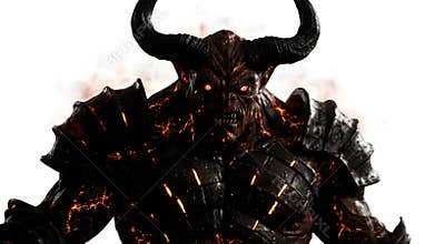 Close-up of a Dark Demon Warrior With Horns and Glowing Eyes