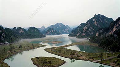 Overlooking the natural scenery of mountains, rivers and lakes, Generative AI