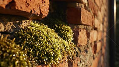 Watch Tiny Worlds Emerge Water Droplets on Moss and Brick Wall