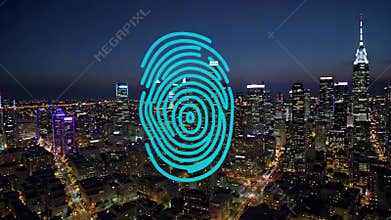 Fingerprint technology elements in urban night scenes, Generative AI