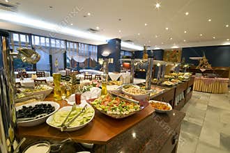 Buffet in hotel dining room