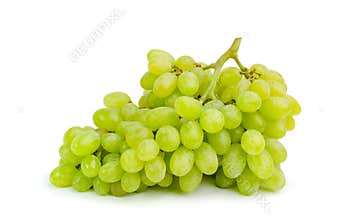 Bunch of ripe and juicy green grapes on a white background