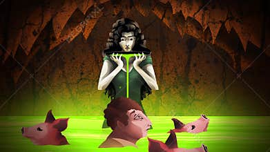 circe transforming a man into a pig with a magic potion