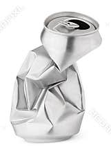 Crumpled empty soda or beer can isolated on white
