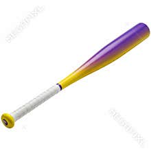 A baseball bat with gradient purple to yellow color and glittery handle in 3d rendering