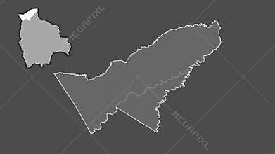 Pando - department of Bolivia, extruded and isolated. Grayscale