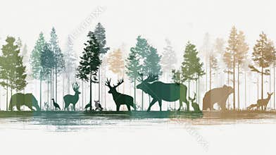 Wildlife in a forest at dawn