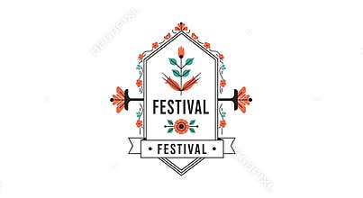 Decorative festival emblem with floral and geometric borders on a white background