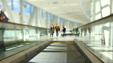 Airport Travelers On Moving Walkway Tilt Shift