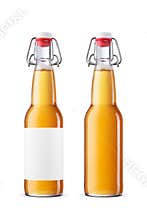 Two swing top 330ml bottles filled with yellow drink