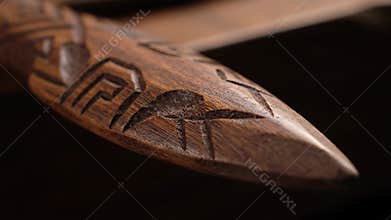 Close up of Intricate Wood Carving on a Tribal Artifact From Africa