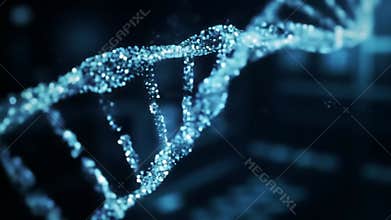 Abstract 3D Particle DNA Helix Rotation on Dark Technology Background