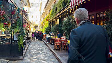 Cozy cafes and restaurants on the streets of Paris, France, October 14, 2025.
