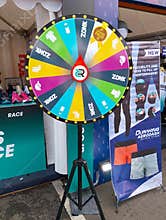 Colorful Prize Wheel Game at a Duraking Apparel Promotion Booth