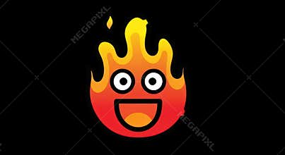 Cheerful flame character with a happy face on black background