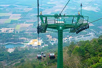 The path cable car up mountain carrying tourists visit