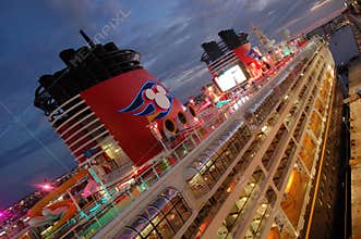 Disney cruise ship at night