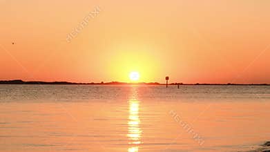 Sunset at Dunedin Causeway in Dunedin, Florida, USA.