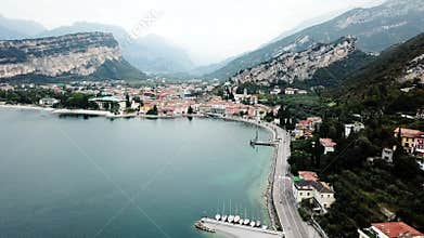 Aerial view of Torbole, lake Garda. Lombardy. Italy Europe