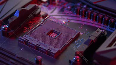 Motherboard with processor close up shot