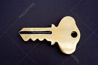Gold key on black.