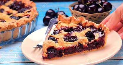 Homemade cherry pie slice ready to be served