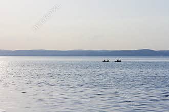 Friends are kayaking on a sunny summer day - Lake Balaton