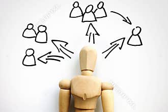 Delegation concept. Figurine and scheme for delegating