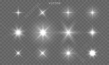 Star shines and light glow sparks, vector bright flare sparkles. Star flash effect on transparent background, isolated sun