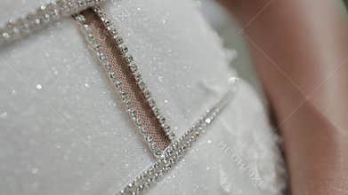 Beautiful Bride Enjoying In Wedding Dress In Sunny Park.