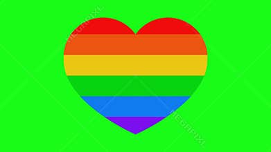 Animation of heart with LGBT flag on a green screen. Homosexual heart.