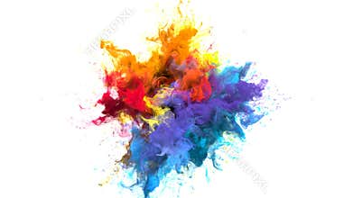 Color burst iridescent multicolored rainbow powder explosion fluid ink particles